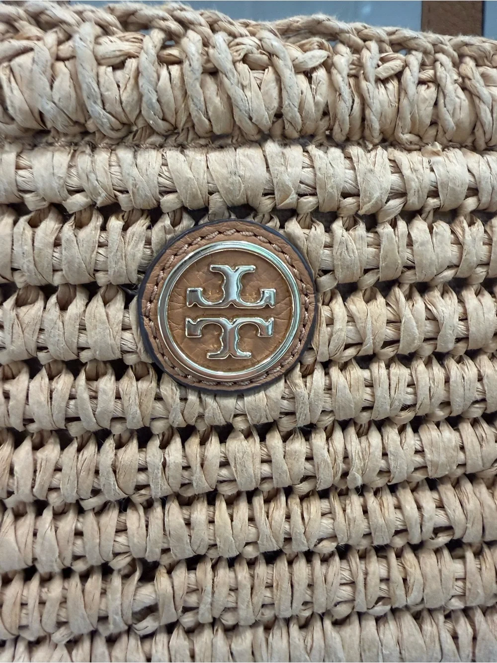 Tory Burch Woven Raffia Tote bag with Leather Tassel Trim in Tan